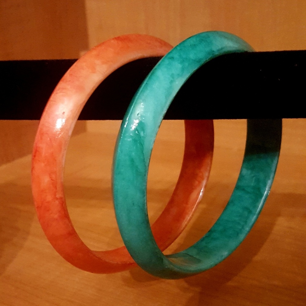 Coral and Blue Bangle Set